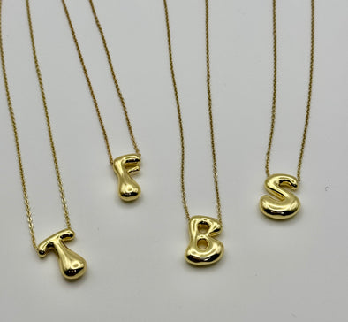 14K Gold Dipped Bubble Initial Pendant Necklace