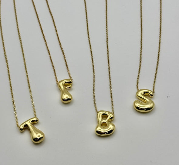 14K Gold Dipped Bubble Initial Pendant Necklace