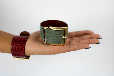 Faux Crocodile Belt Bracelet - Green